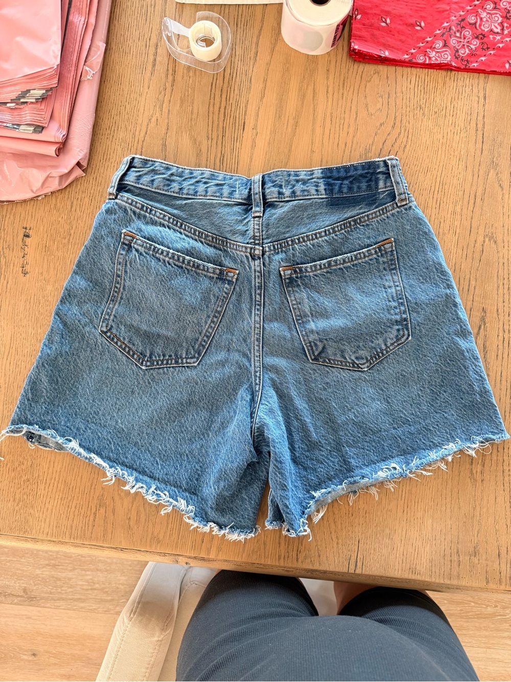 Abercrombie & Fitch Blue High-Rise Frayed Hem Denim Shorts